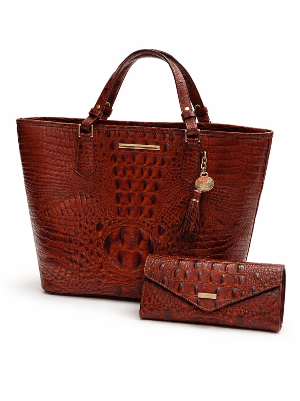 Brahmin Chestnut Croc-Embossed Tote with Matching Wallet